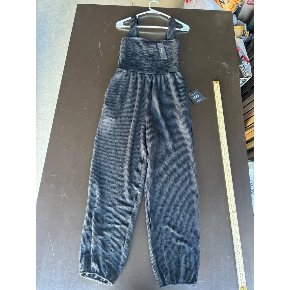 Lulus Black Textured Knit Smocked Bodice Sleeveless Jumpsuit Size S NWT